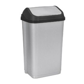 Abfallbehälter Swantje mit Schwingdeckel, 50 l, silber/anthrazit-image
